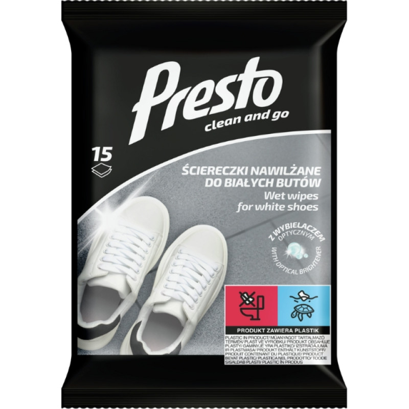 Presto Mitrās salvetes balto apavu tīrī&scaron;anai 15 gab.