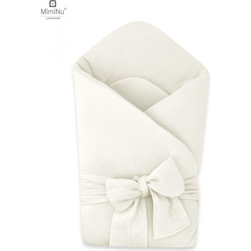 Miminu KIECZMERSKI Rożek niemowlęcy z kokardą MUŚLIN BAWEŁNA 100% śmietanka