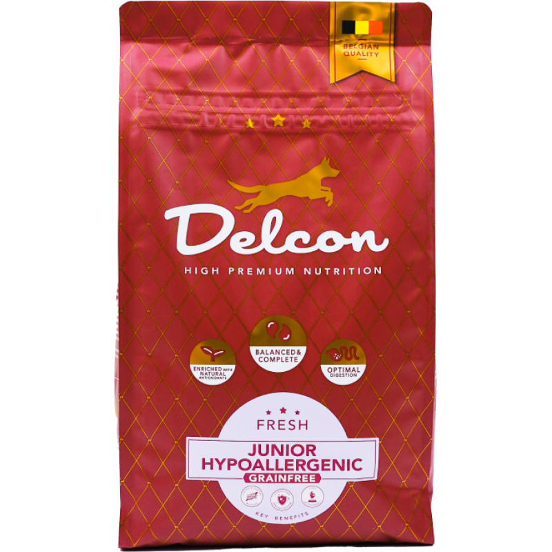 Delcon Visavertis begrūdis hipoalerginis pa&scaron;aras jauniems &scaron;unims JUNIOR HYPOALLERGENIC / 3 kg