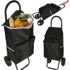 Pirkinių krepšys su rėmu ir ratukais, juodas, 95 cm