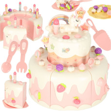 Gimtadienio torto žaidimų rinkinys su velcro pjaustomomis dalimis, muzika ir šviesomis – 16 vnt., rožinės spalvos