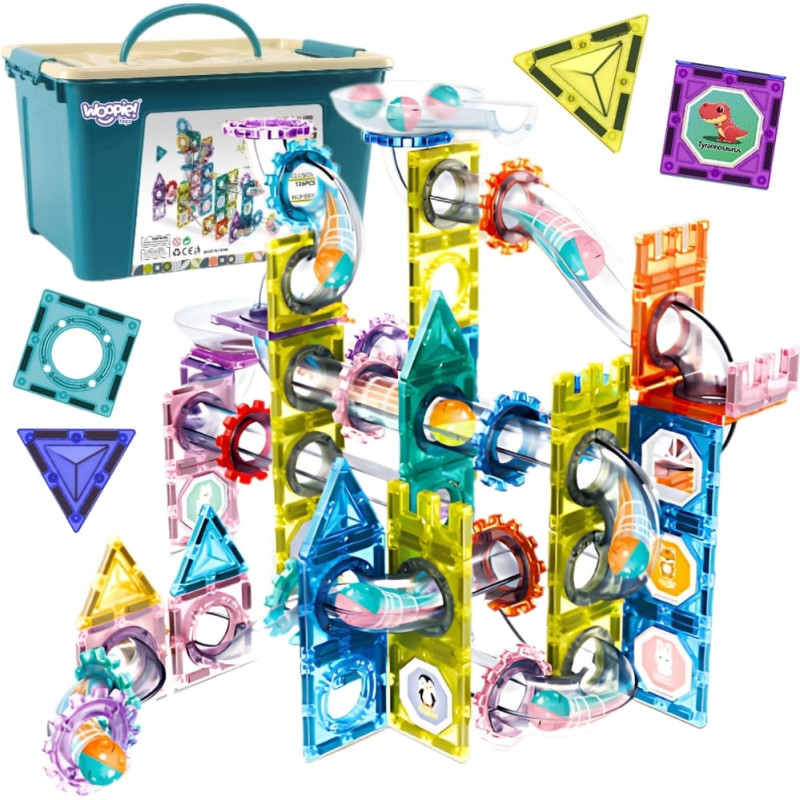 Woopie magnetinis 3D konstruktorius – edukacinis rinkinys: kamuoliukų trasa, 126 vnt