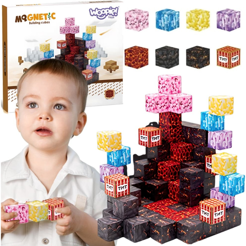 Woopie Klocki Magnetyczne Bloczki Sześciany Piksele Mine Craft 74el.