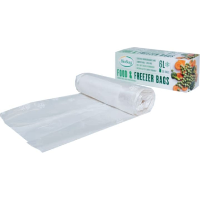 Biobag Pārtikas saldējamie maisi kompostējami BioBag 6L (20 gab. rullī) 18mkr. 24x50cm caurspīdīgi