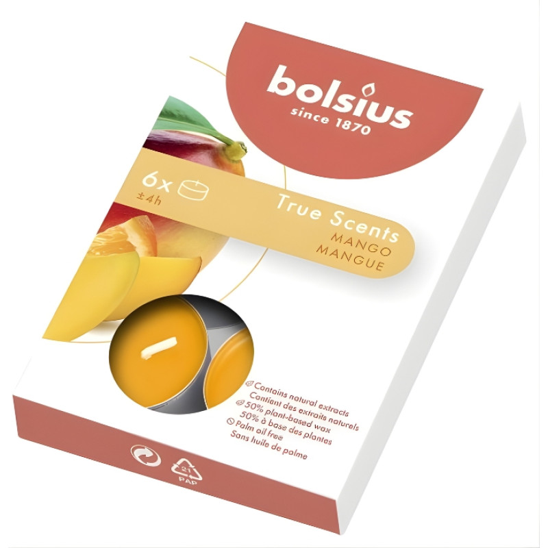 Bolsius Tējas sveces arom. 6 gab.True Scents mango
