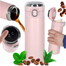 Termiskā krūze ar iemuti LED termoss 420ml rozā krāsā