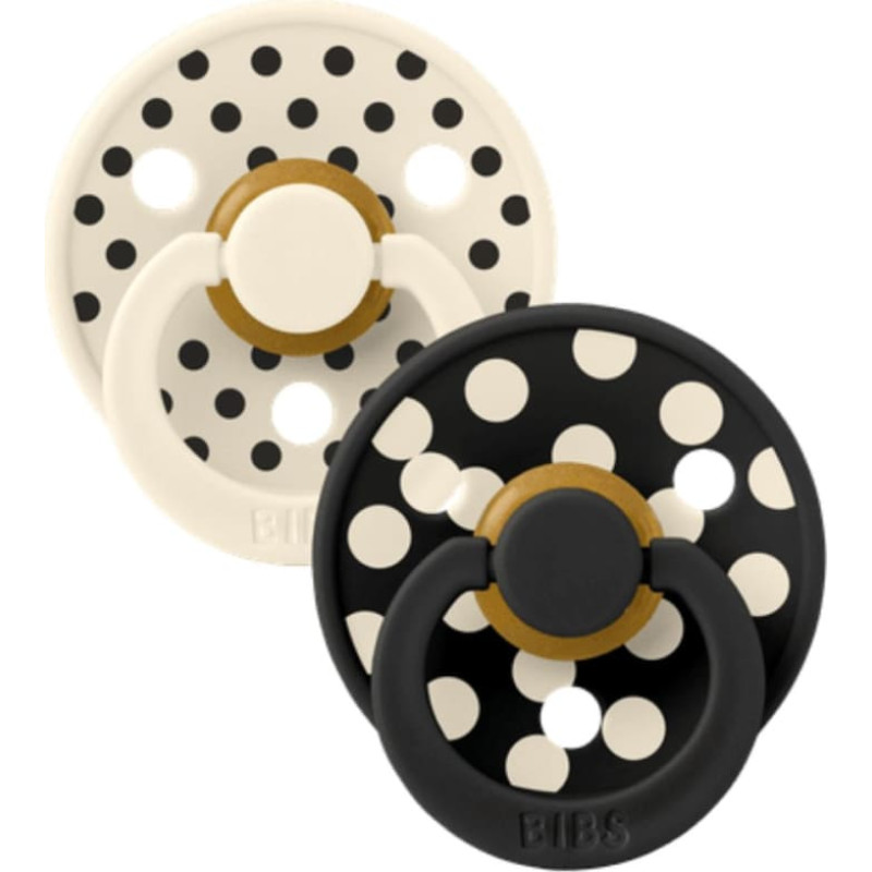 Bibs Collection Colour Round &ndash; Polka Dots Ivory / Black 0-6m 2pcs