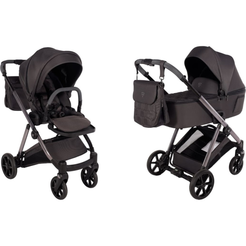 Junama universalus 2 viename vežimėlis Ellegante 01 pilkos spalvos (Grey) – elektropoliruotas rėmas