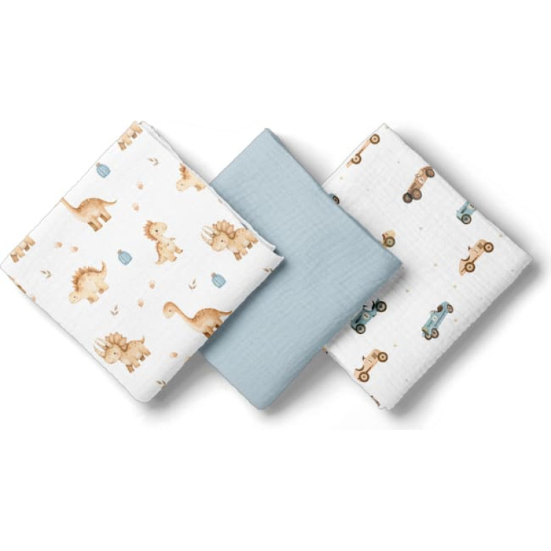 Bocioland 3015 MUSLIN DIAPERS 70X70 3-PACK BLUE BL301