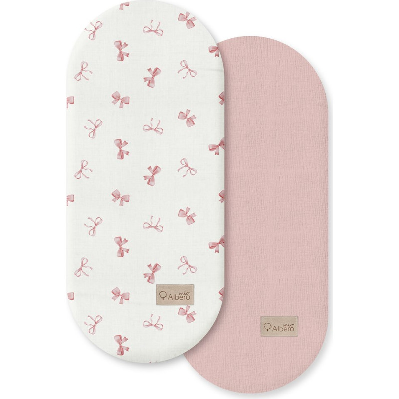 Albero Mio Prześcieradło do gondoli 2-pak 80x35 Pudrowe Kokardki CP9