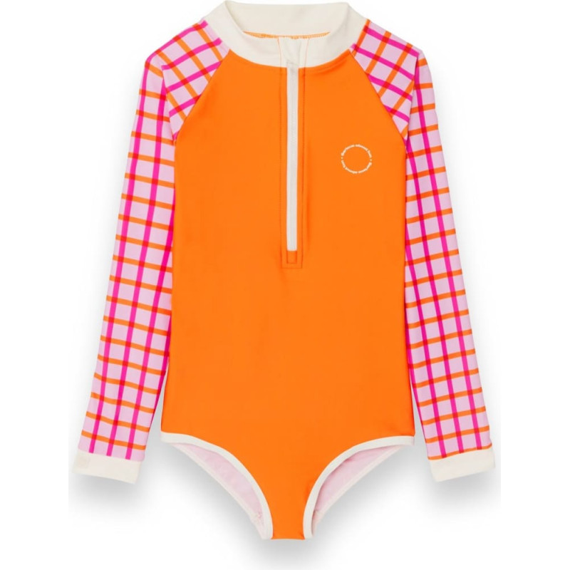 Kietla ICONIC swimsuit with UPF 50+ sun protection fabric and UV sensor, for ages 4&ndash;6, Tartan Red