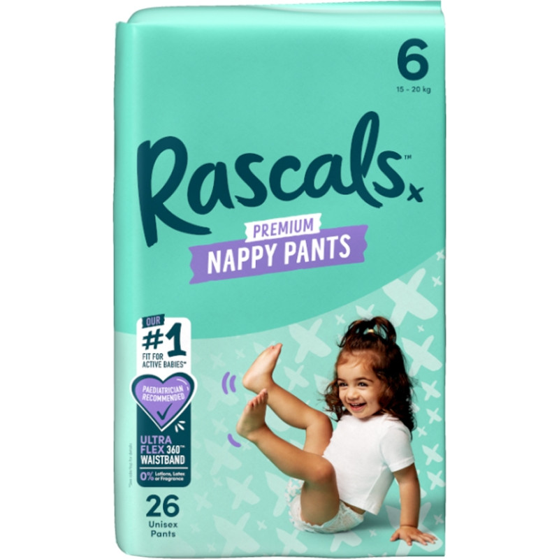 Rascal And Friends RASCALS autiņbiksītes-biksītes, 6 izmērs, 15-20 kg., 26 gab.