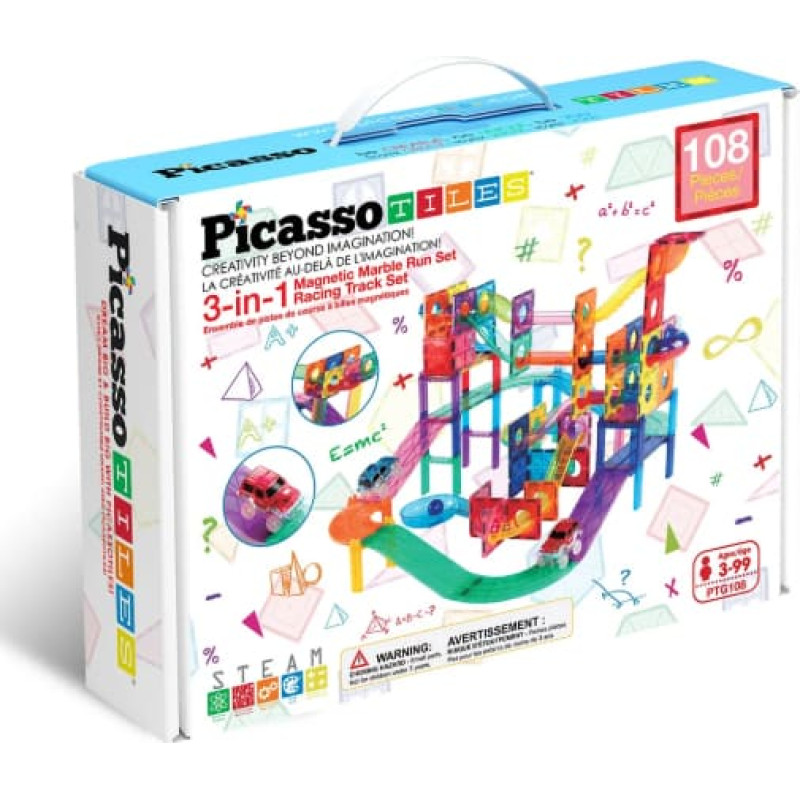 Picasso Tiles Magnētiskais konstruktors 2in1 komplekts 108 detaļas, PTG108