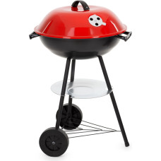 Springos Ne&scaron;iojamas anglies grilis BQ0032 su dangčiu, ratukais ir pelenine, 41 cm, juodas/raudonas
