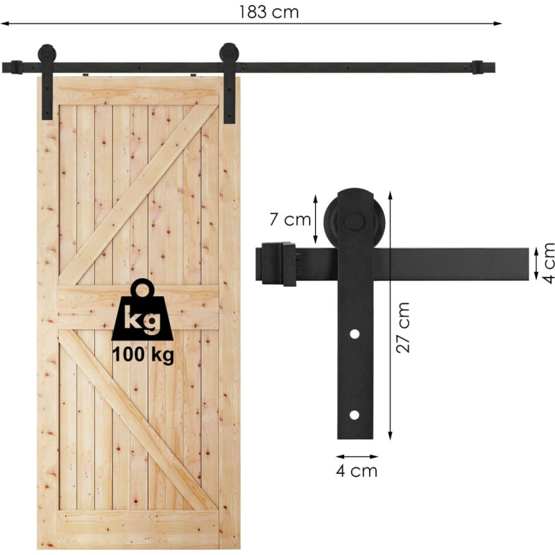 Springos Stumdomų durų sistema Springos HA5009, 183 cm, bėgelis iki 100 kg, barn door, plienas, juoda