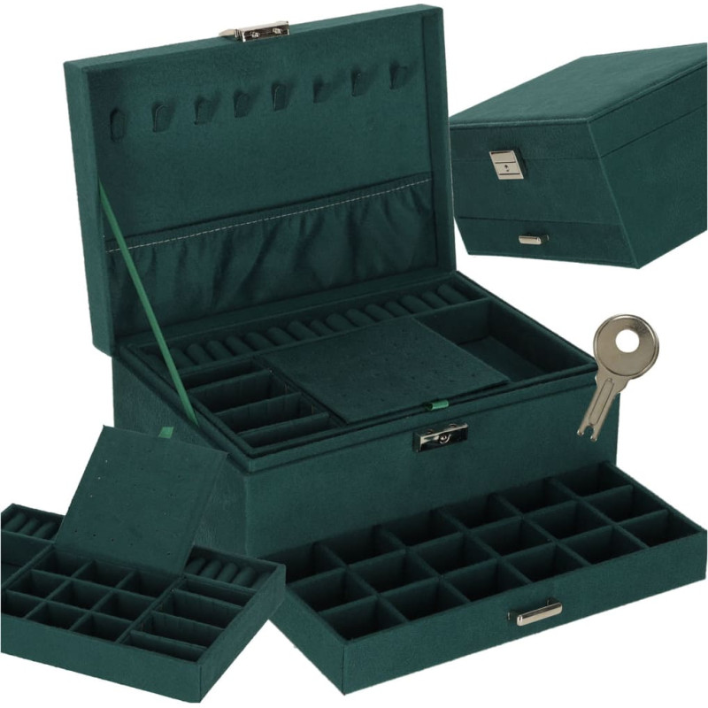 Papuošalų dėžutė su stalčiukais – green