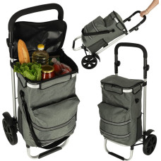 Pirkinių vežimėlio krepšys su rėmu ir ratukais, pilkas, 100 cm