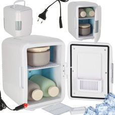 Elektrinis automobilinis mini kelioninis šaldytuvas maisto ir kosmetikos šildymui ir vėsinimui, 2-in-1, 4L, baltas