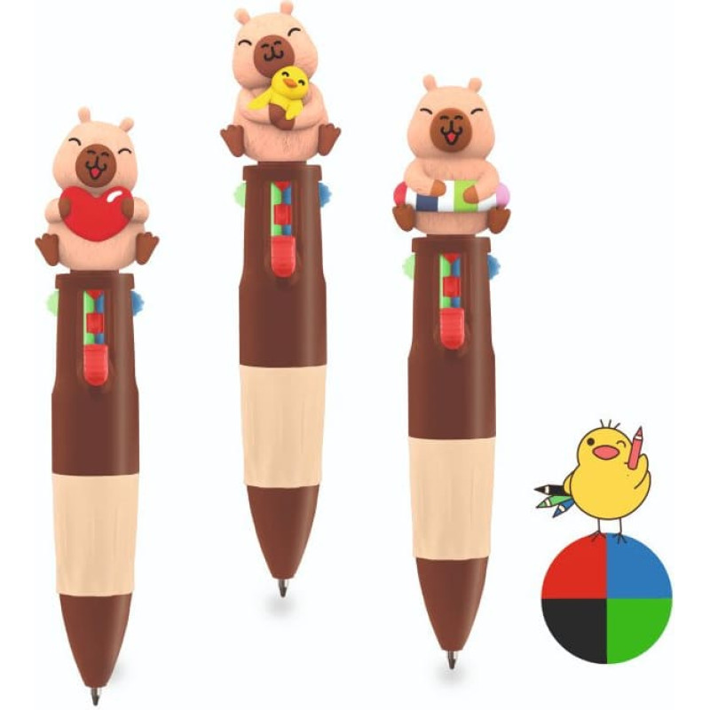 Trendhaus Capybara Happy Life - Multi-colour pen with topper, 3 assorted