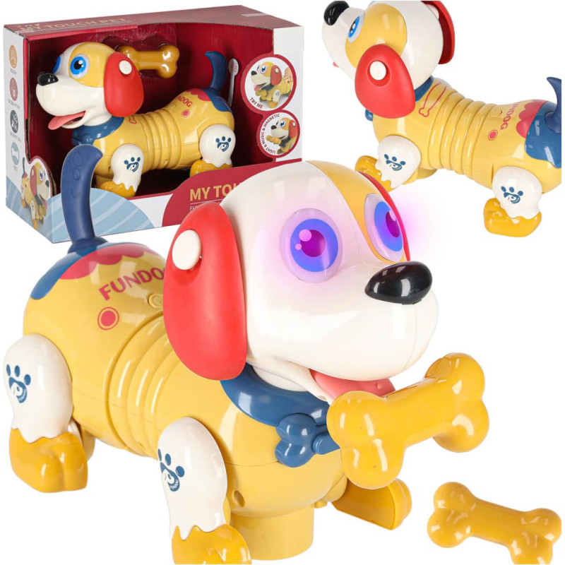 Interaktyvus šuo robotas su kaulu, reaguoja į prisilietimus