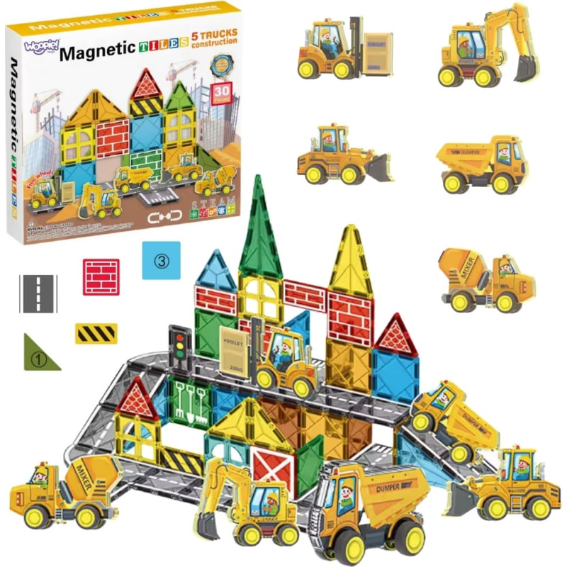 Woopie Zestaw Klock&oacute;w Magnetycznych z Pojazdami Budowlanymi