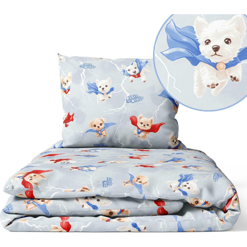 Ankras Cover set -  2 pcs - 135x100, 40x60 - SUPER DOGS - BLUE
