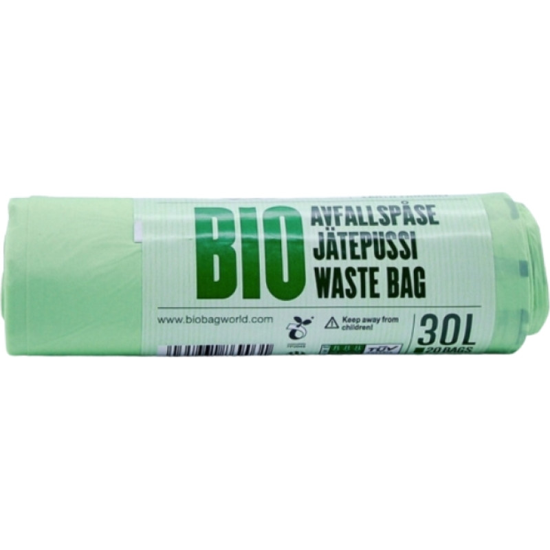 Biobag Atkritumu maisi kompostējami BioBag 30L (20 gab. rullī) 16mkr. 50x52cm zaļi