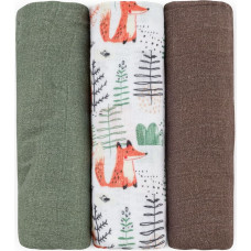 Petite&Mars 415366 Zestaw pieluszek z muślinu bambusowego 3 szt 68x68 cm Forest Fox