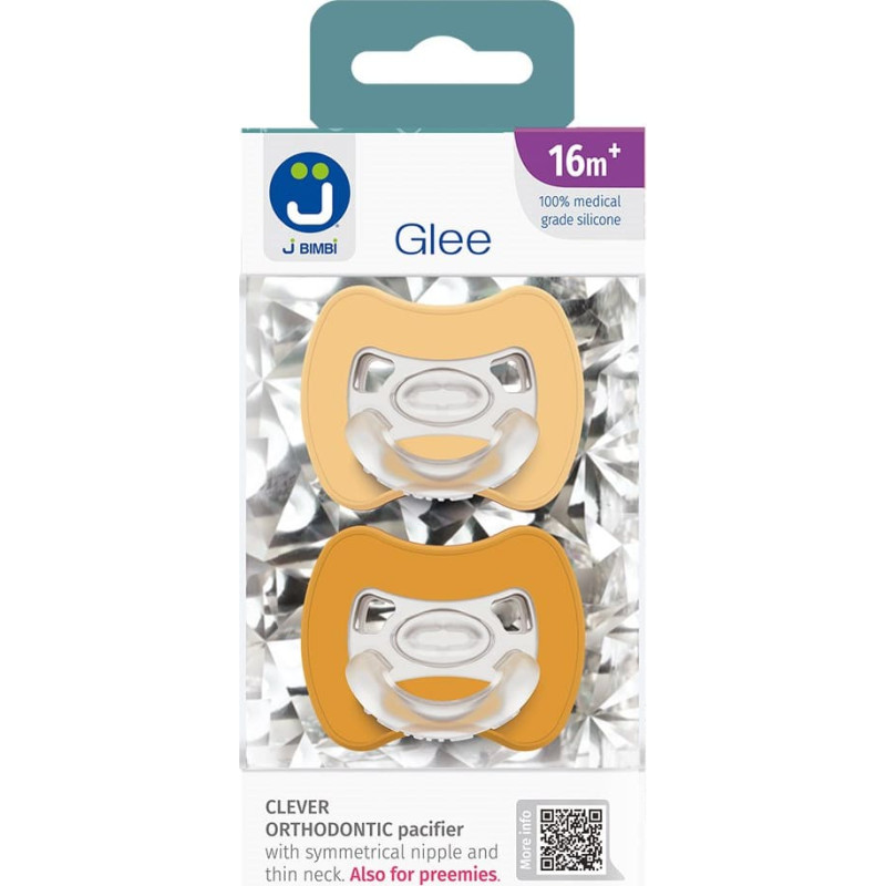 2-pack. Smart pacifiers Glee 16m+ beige-mustard