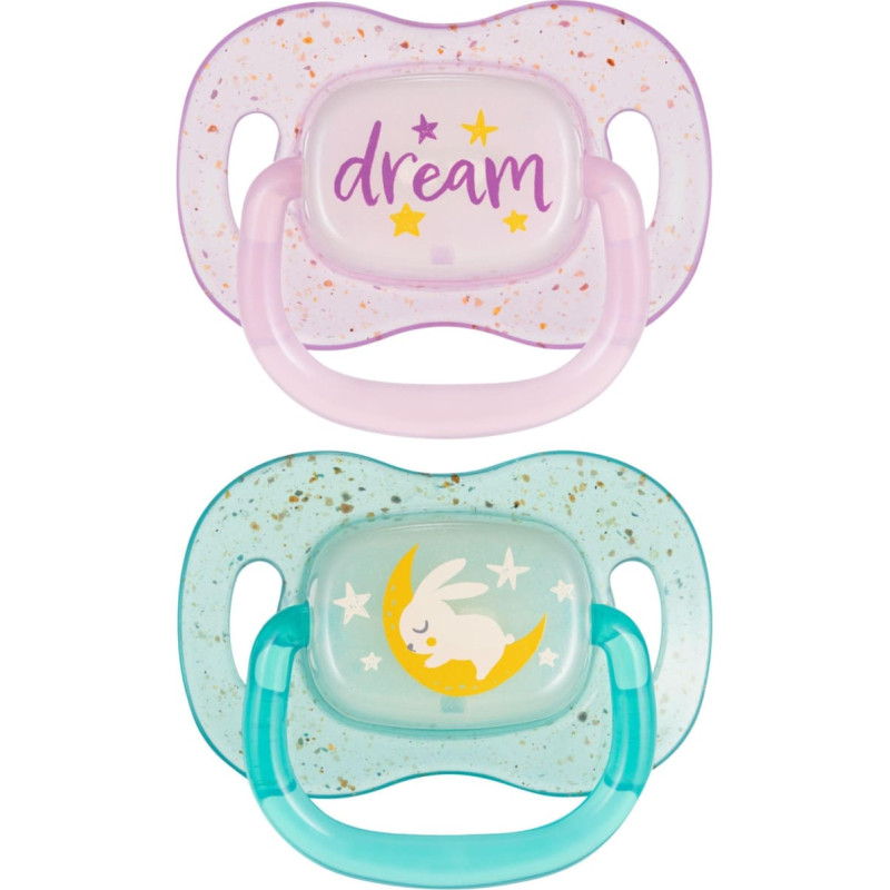 Canpol 34/942 Smoczek uspokajający silikonowy 0-6m symetryczny NightGlow 2 szt r&oacute;ż