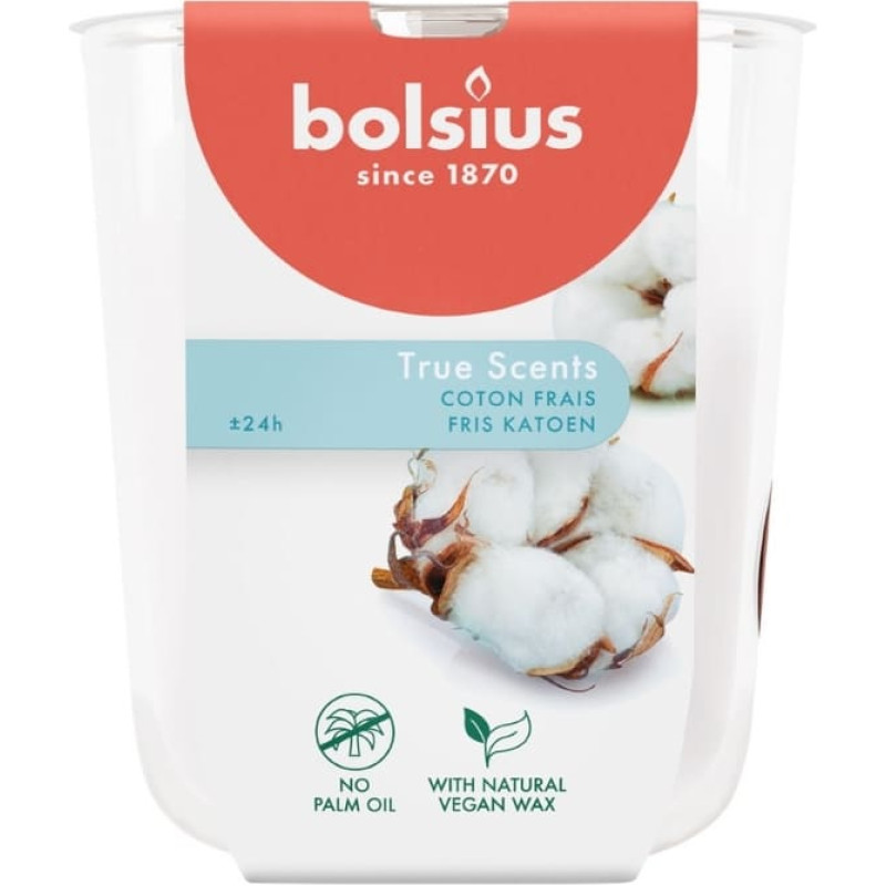 Bolsius Svece arom. stikla gl. True Scents &Oslash;80x73mm fresh cotton
