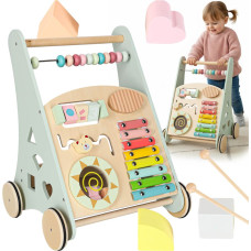 Bērnu ratiņu koka stūmējs ar abaku zils