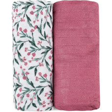 Petite&Mars 417364 Zestaw otulaczy z muślinu bambusowego 2 szt. Misty Pink Meadow 120x120