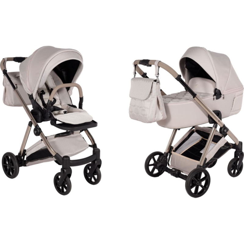 Junama universalus 2 viename vežimėlis Ellegante 02 smėlio spalvos (Beige) – elektropoliruotas rėmas