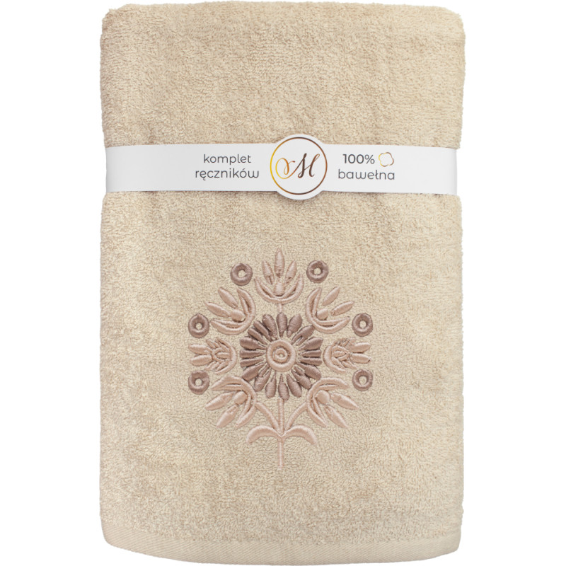 RĘCZNIK KPL.MARIBELLA 3 SZT./30X50/50X100/70X140/ FROTTE HAFT 002 SŁONECZNIK MIGDAŁOWY