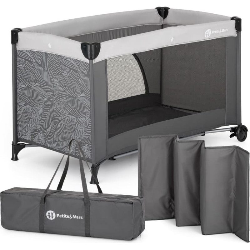 Petite&Mars kelioninė lovytė, modelis 17707, 1 lygis, NYJA, JUNGLE, CHARCOAL