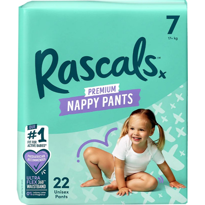 Rascal And Friends RASCALS autiņbiksītes-biksītes, 7 izmērs, 17 kg+, 22 gab.