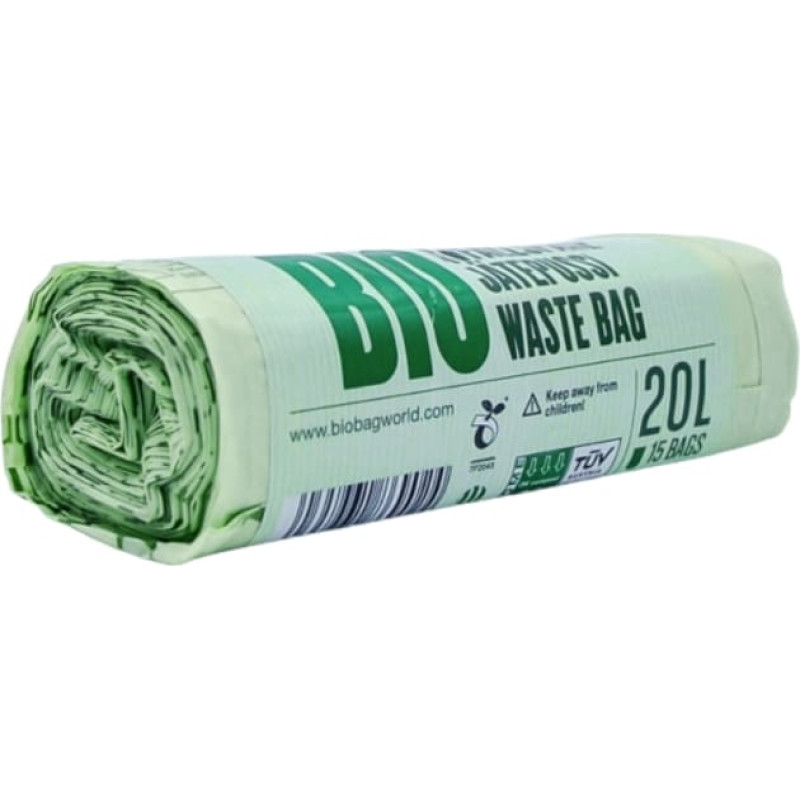 Biobag Atkritumu maisi kompostējami BioBag 20L (15 gab. rullī) 15mkr. 42x54cm zaļi