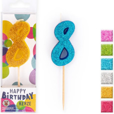Trendhaus Birthday Fun - Skaičių žvakėsu blizgučiais - 8 (skirtingos spalvos) (8.8 cm)