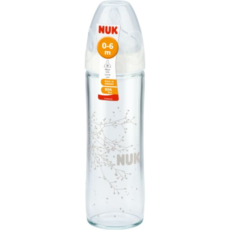NUK Classic 240ml glass bottle with First Choice Plus silicone teat 0-6m, SD08 10745080