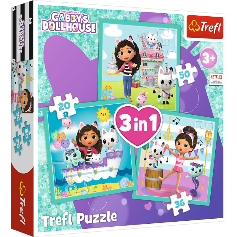 Trefl GABBY´S DOLLHOUSE 3 dėlionių rinkinys