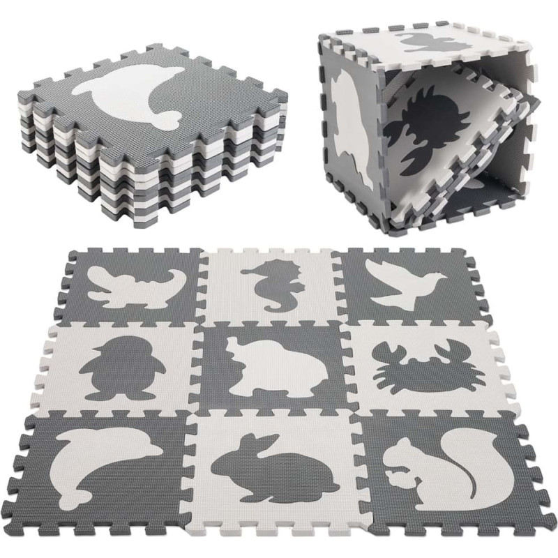 Putu puzles paklājs bērniem 9 el. melns-ecru