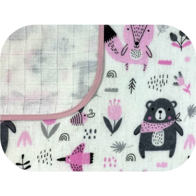 Ega Kids Swaddling blanket / Diper -20627 - two-layer - FLANNEL / TETRA - EGA - ZWIERZĘTA LEŚNE - PINK - size 80x80 cm