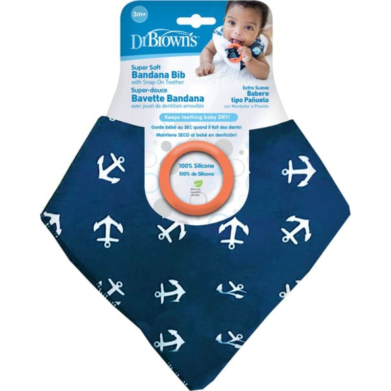 Dr.browns AC124 Bandana Bib w/ Teether, 1-Pack, Anchors (Blue with Orange Teether)