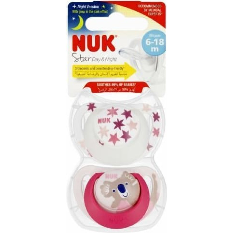 NUK Silikoniniai čiulptukai STAR DAY & NIGHT 6-18 MĖNESIAI 2 VNT. (9001)