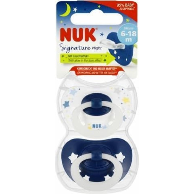 NUK 8808 SIGNATURE NIGHT SILICONE pacifier 6-18 2PCS/BOX 539438, 176276