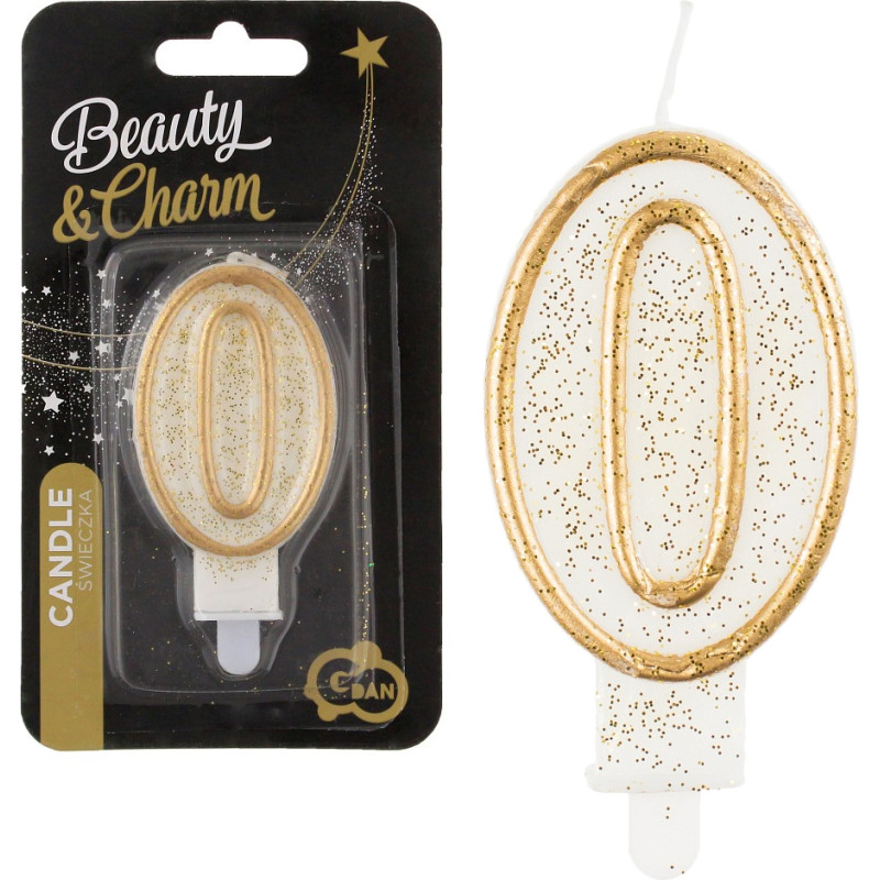 Žvakutė skaičius “0” su auksiniu kontūru