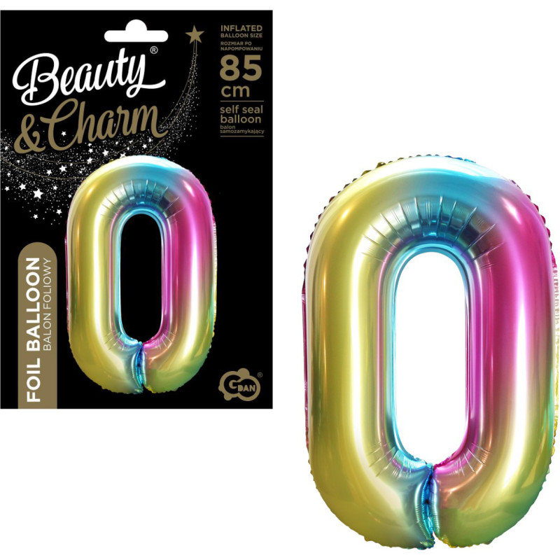 Folinis balionas – skaičius 0, vaivorykštės spalvų