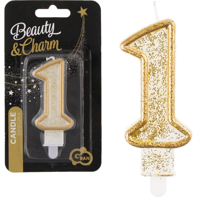 Žvakutė skaičius “1” su auksiniu kontūru