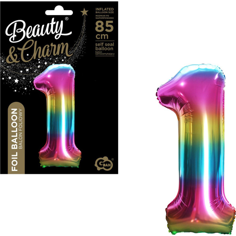 Folinis balionas – skaičius 1, vaivorykštės spalvų